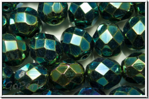 B�hm. Glasschliffperle, feuerpol., 8mm, green, met., iris., 10 Stk.