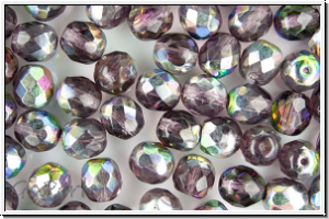 B�hm. Glasschliffperle, feuerpol., 8mm, amethyst, lt., trans., half vitrail, 10 Stk.
