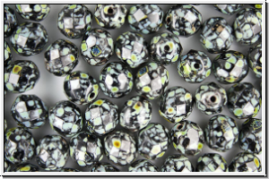 B�hm. Glasschliffperle, feuerpol., 8mm, black, op., picasso, 10 Stk.