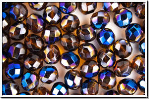 B�hm. Glasschliffperle, feuerpol., 8mm, topaz, trans., half azuro, 10 Stk.