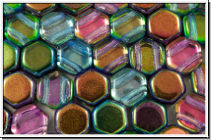 2-Loch-Honeycomb-Beads, 6mm, crystal, trans., magic blue/purple, 30 Stk.