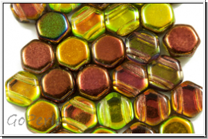 2-Loch-Honeycomb-Beads, 6mm, crystal, trans., magic olivine, 30 Stk.