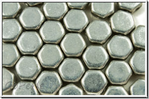 2-Loch-Honeycomb-Beads, 6mm, silver, met., satin, 30 Stk.