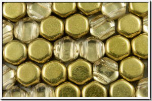 2-Loch-Honeycomb-Beads, 6mm, crystal, trans., half brass, 30 Stk.