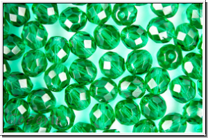 B�hm. Glasschliffperle, feuerpol., 8mm, emerald, trans., 10 Stk.