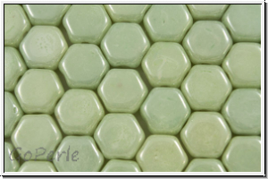 2-Loch-Honeycomb-Beads, 6mm, white, op., lt. green marbled, 30 Stk.