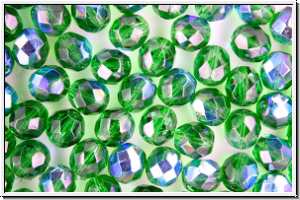 B�hm. Glasschliffperle, feuerpol., 8mm, green, kelly, trans., AB, 10 Stk.