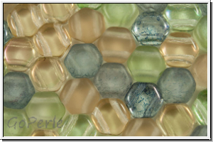 2-Loch-Honeycomb-Beads, 6mm, crystal, trans., beach MIX, 30 Stk.