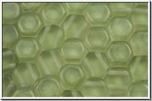 2-Loch-Honeycomb-Beads, 6mm, crystal, trans., green luster, matte, 30 Stk.