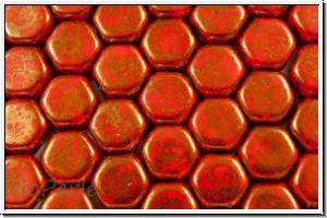2-Loch-Honeycomb-Beads, 6mm, orange, lt., op., picasso, 30 Stk.