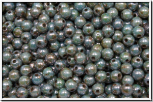 b�hm. Glasperle, rund, 3mm, white, alabaster, blue/brown marbled, 50 Stk.