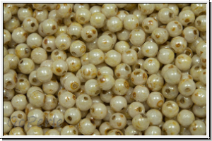 b�hm. Glasperle, rund, 3mm, white, alabaster, honey picasso, 50 Stk.