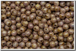 b�hm. Glasperle, rund, 3mm, white, alabaster, lila gold marbled, 50 Stk.