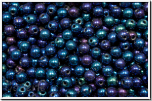 b�hm. Glasperle, rund, 3mm, blue, met., iris., 50 Stk.