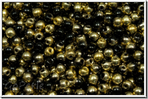 b�hm. Glasperle, rund, 3mm, black, op., half brass, 50 Stk.