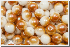 b�hm. Glasperle, rund, 6mm, white, alabaster, half copper luster, 25 Stk.