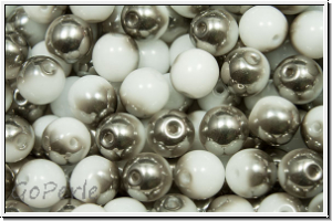 b�hm. Glasperle, rund, 6mm, white, alabaster, half chrome, 25 Stk.