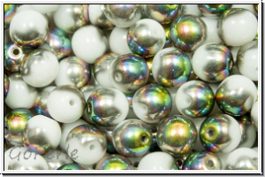 b�hm. Glasperle, rund, 6mm, white, alabster, half vitrail, 25 Stk.