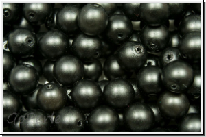 b�hm. Glasperle, rund, 6mm, white, alabaster, black pearl, matte, 25 Stk.
