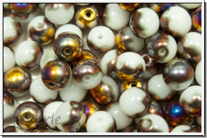 b�hm. Glasperle, rund, 6mm, white, alabaster, half sliperit, 25 Stk.