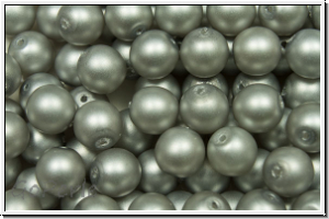 b�hm. Glasperle, rund, 6mm, white, alabaster, platinum pearl, matte, 25 Stk.