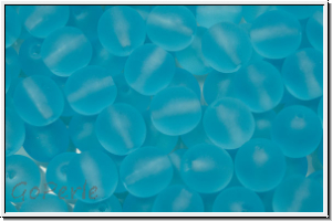 b�hm. Glasperle, rund, 6mm, aqua, med., trans., matte, 25 Stk.