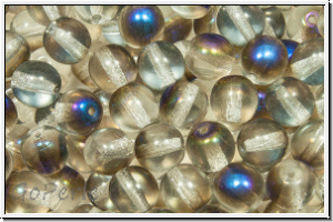 b�hm. Glasperle, rund, 6mm, crystal, trans., half azuro, 25 Stk.