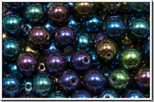 b�hm. Glasperle, rund, 6mm, black, op., irisierend, AB, 25 Stk.