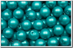 b�hm. Glasperle, rund, 6mm, white, alabaster, turquoise pearl, matte, 25 Stk.
