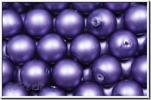 b�hm. Glasperle, rund, 8mm, white, alabaster, dk. lavender pearl, matte, 10 Stk.