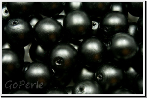 b�hm. Glasperle, rund, 8mm, white, alabaster, black pearl, matte, 10 Stk.
