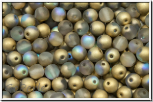 b�hm. Glasperle, rund, 4mm, crystal, trans., golden, AB, matte, 50 Stk.