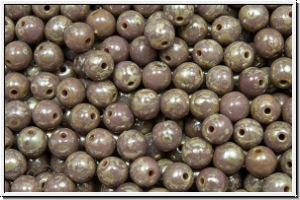 b�hm. Glasperle, rund, 4mm, lavender, dk., op., silver picasso, 50 Stk.
