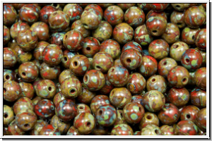b�hm. Glasperle, rund, 4mm, red, op., dark picasso, 50 Stk.