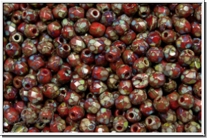 B�hm. Glasschliffperle, feuerpol., 3mm, red, op., picasso, 50 Stk.