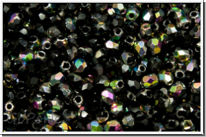 B�hm. Glasschliffperle, feuerpol., 3mm, black, op., half vitrail, 50 Stk.