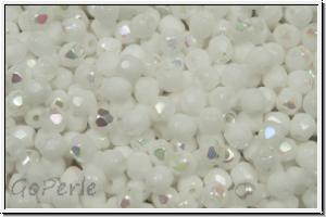 B�hm. Glasschliffperle, feuerpol., 3mm, white, op., AB, 50 Stk.