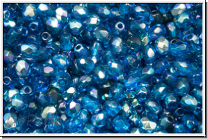 B�hm. Glasschliffperle, feuerpol., 3mm, capri blue, trans., AB, 50 Stk.