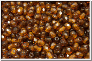 B�hm. Glasschliffperle, feuerpol., 3mm, topaz, dkst., trans., 50 Stk.