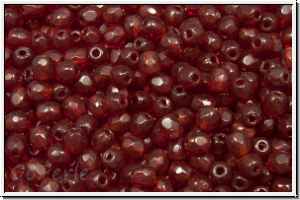 B�hm. Glasschliffperle, feuerpol., 3mm, garnet, dk., trans., 50 Stk.