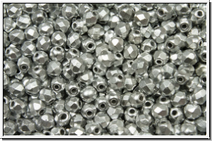 B�hm. Glasschliffperle, feuerpol., 3mm, silver, met., satin, 50 Stk.