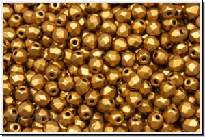 B�hm. Glasschliffperle, feuerpol., 3mm, gold, brass, met., satin, 50 Stk.