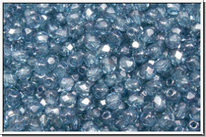 B�hm. Glasschliffperle, feuerpol., 3mm, crystal, trans., blue marbled, 50 Stk.