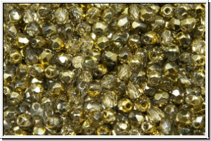 B�hm. Glasschliffperle, feuerpol., 3mm, crystal, trans., half brass, 50 Stk.
