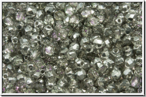 B�hm. Glasschliffperle, feuerpol., 3mm, crystal, trans., half vitrail lt., 50 Stk.