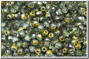 B�hm. Glasschliffperle, feuerpol., 3mm, crystal, trans., half marea, 50 Stk.