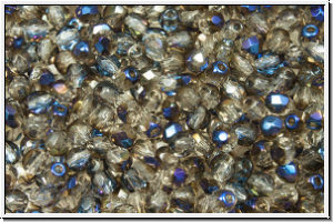 B�hm. Glasschliffperle, feuerpol., 3mm, crystal, trans., half azuro, 50 Stk.