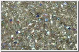 B�hm. Glasschliffperle, feuerpol., 3mm, crystal, trans., silver-ld., AB, 50 Stk.