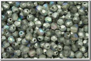 B�hm. Glasschliffperle, feuerpol., 3mm, crystal, trans., silver AB, matte, 50 Stk.