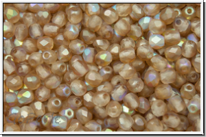 B�hm. Glasschliffperle, feuerpol., 3mm, crystal, trans., brown AB, matte, 50 Stk.